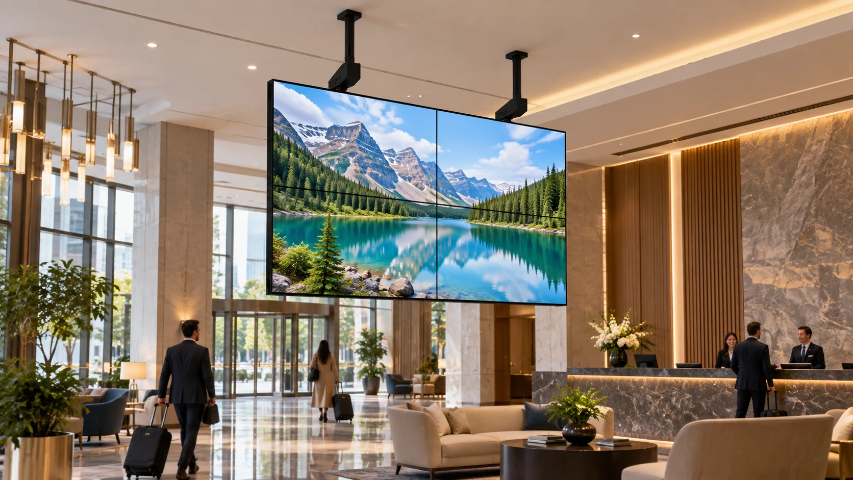 Suporte de Videowall para Teto em lobby de hotel