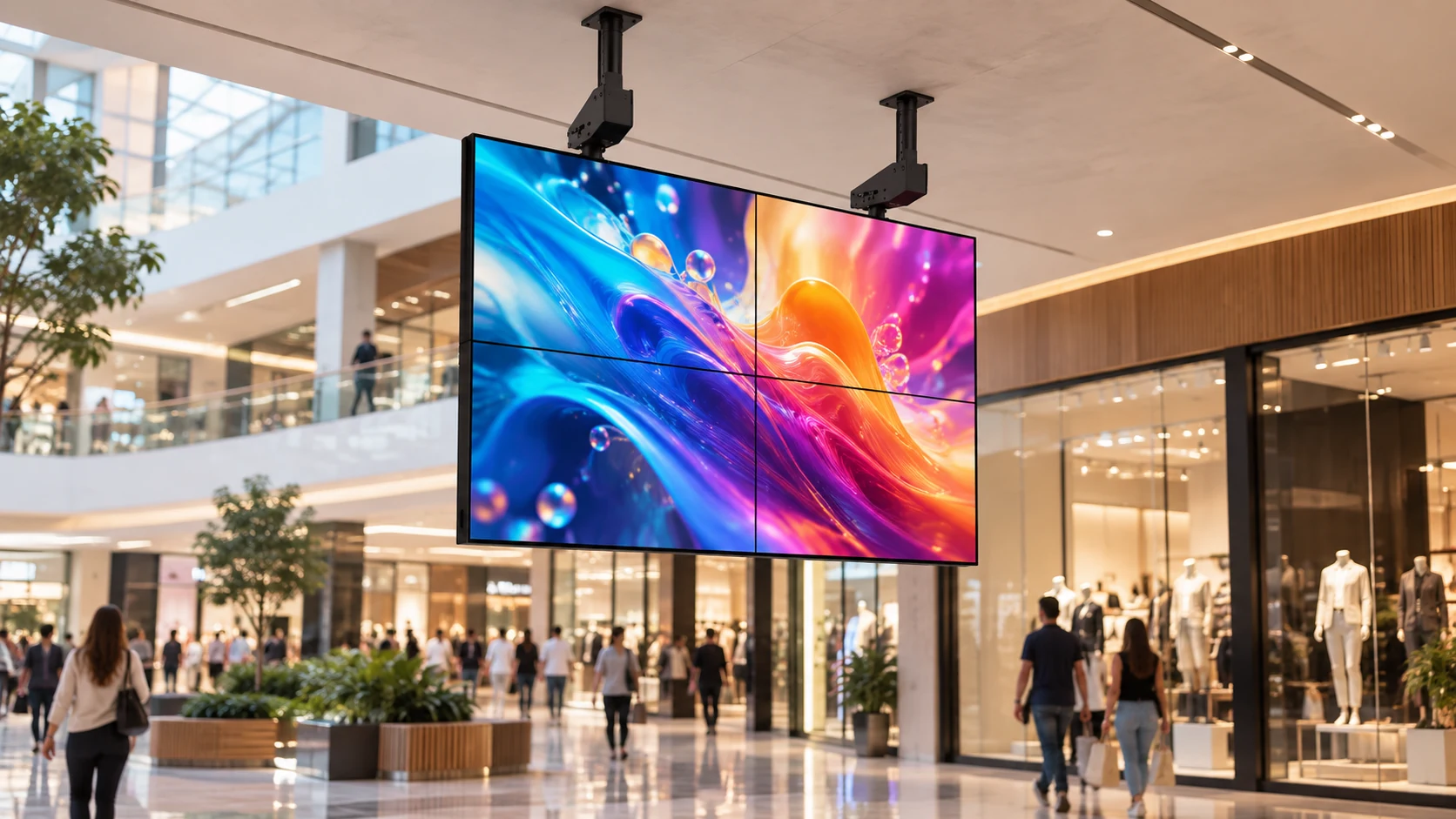 Suporte de Videowall para Teto — Sinalização em shopping center